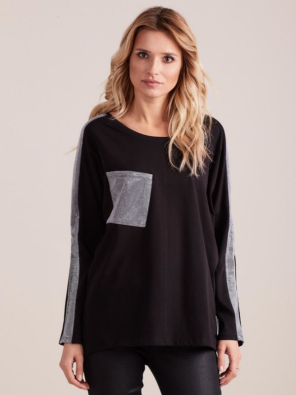 Fashionhunters Black oversize blouse with silver inserts