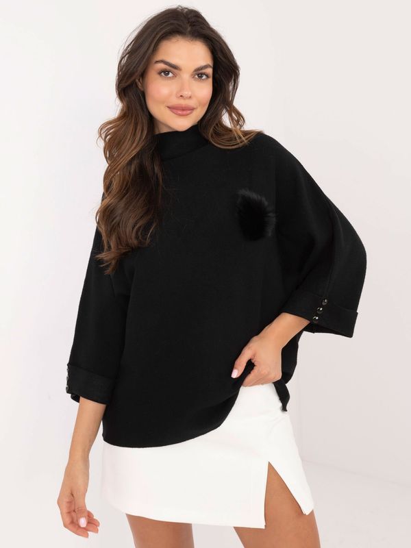 Fashionhunters Black oversize sweater with buttons on the sleeves