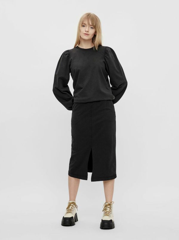 Pieces Black Pencil Midi Skirt with Slit Pieces Gahoa - Women's