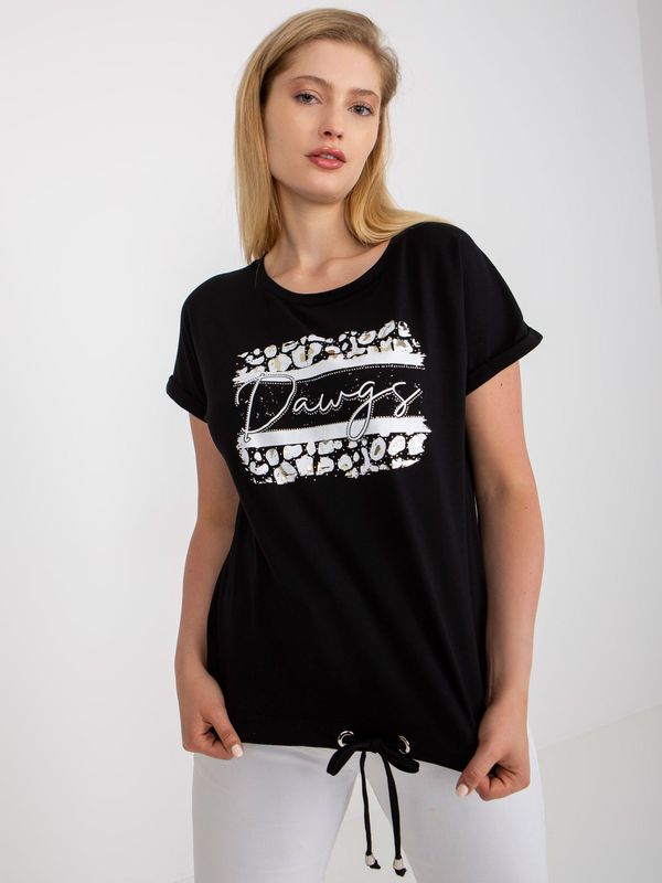 Fashionhunters Black Plus T-shirt with print and application