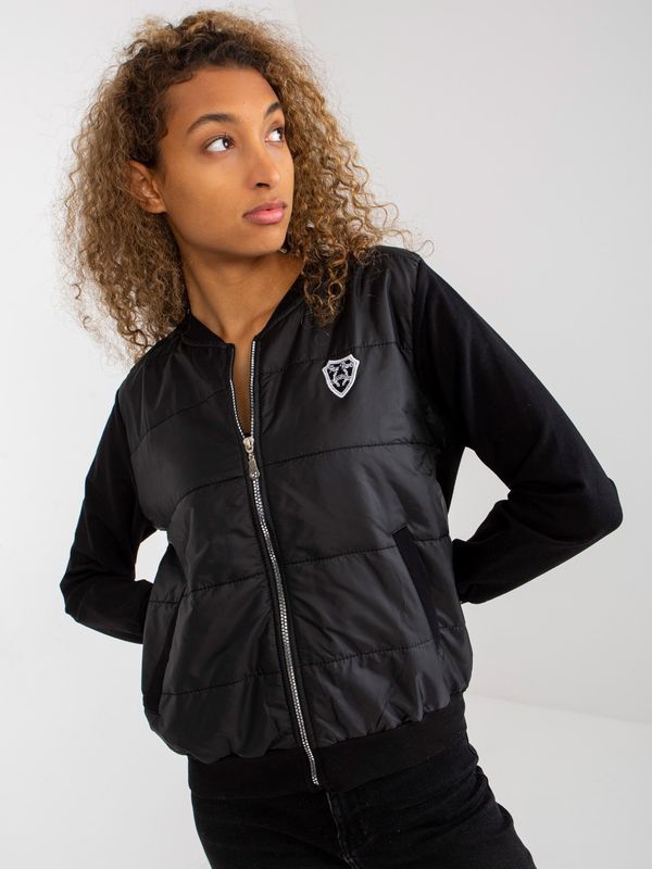 Fashionhunters Black quilted bomber sweatshirt with RUE PARIS badge