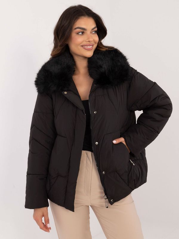 Fashionhunters Black quilted winter jacket with fur