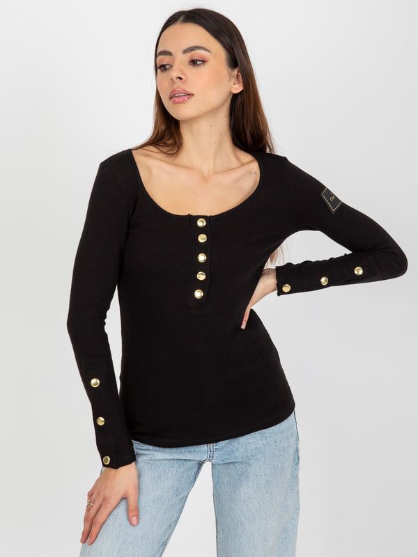 Fashionhunters Black ribbed blouse by OCH BELLA