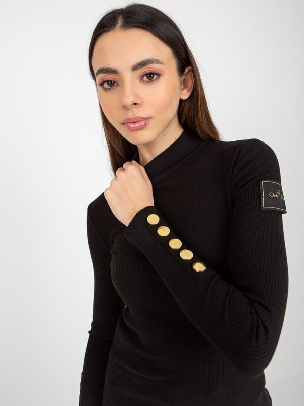 Fashionhunters Black ribbed turtleneck blouse by OCH BELLA