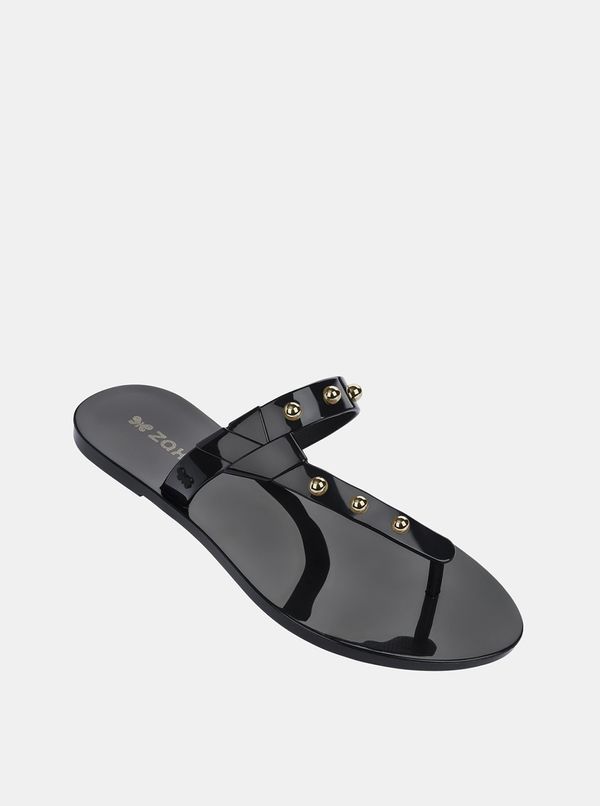 Zaxy Black shiny flip-flops with zaxy spike gold detailing