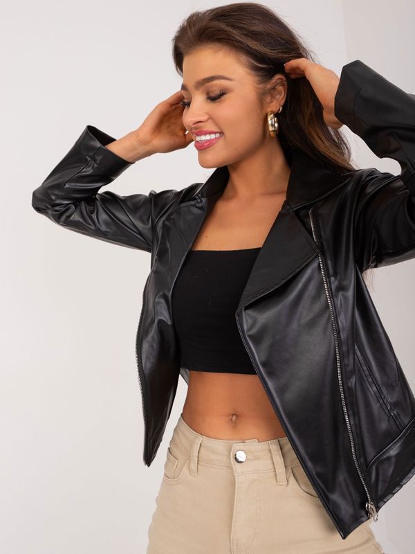 Fashionhunters Black short biker jacket with pockets