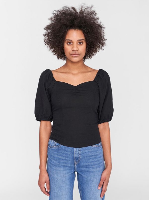Noisy May Black short blouse with linen Noisy May Linny - Ladies