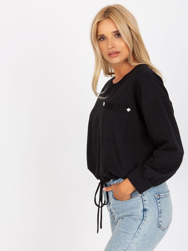 Fashionhunters Black short cotton sweatshirt RUE PARIS without hood