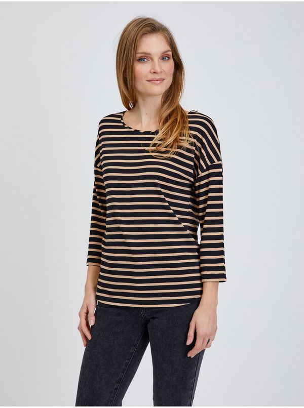 Orsay Black striped T-shirt with three-quarter sleeves ORSAY