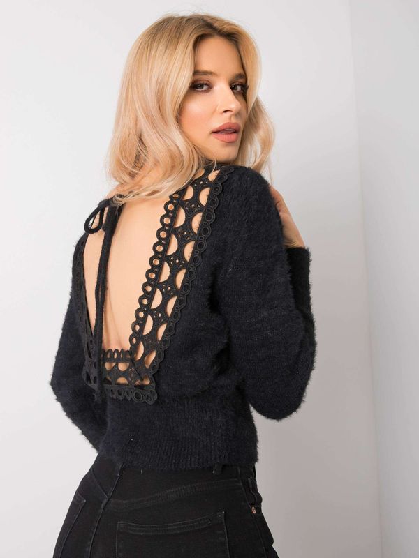 Fashionhunters Black sweater with back neckline