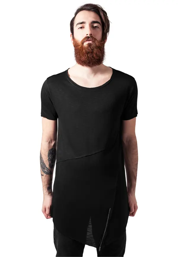 Urban Classics Black T-shirt with a long front zipper with an open edge