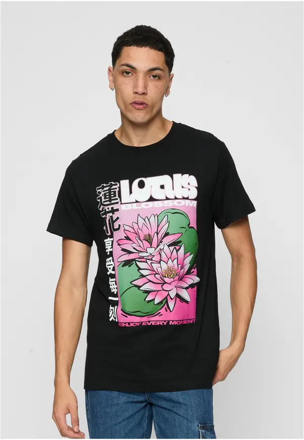 Mister Tee Black T-shirt with lotus flower