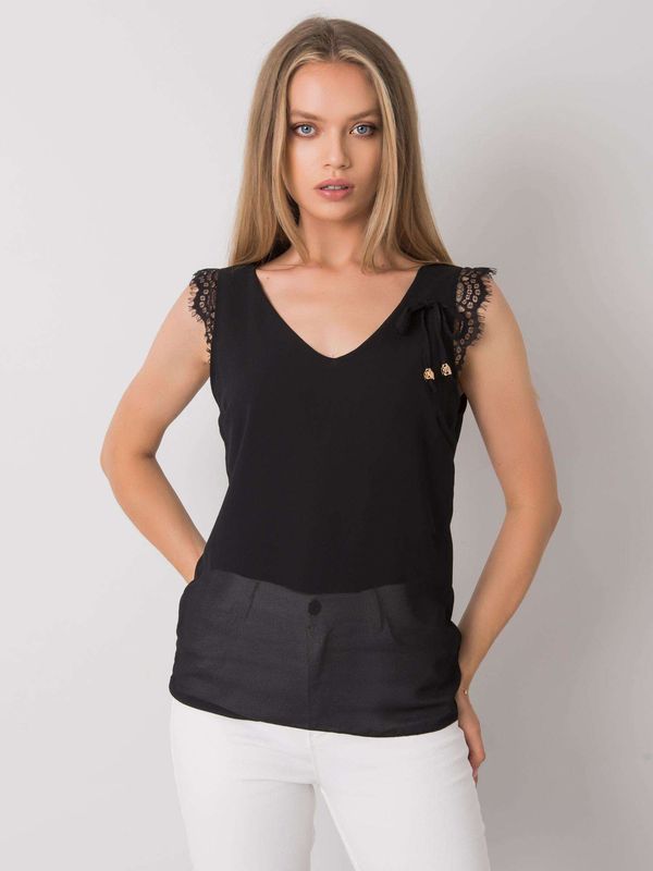 Fashionhunters Black top with lace inserts