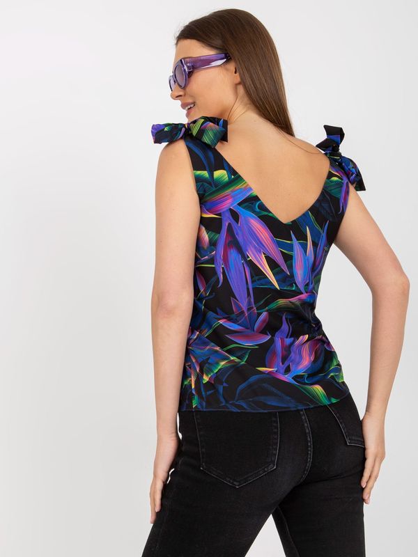 Fashionhunters Black-violet top with RUE PARIS prints