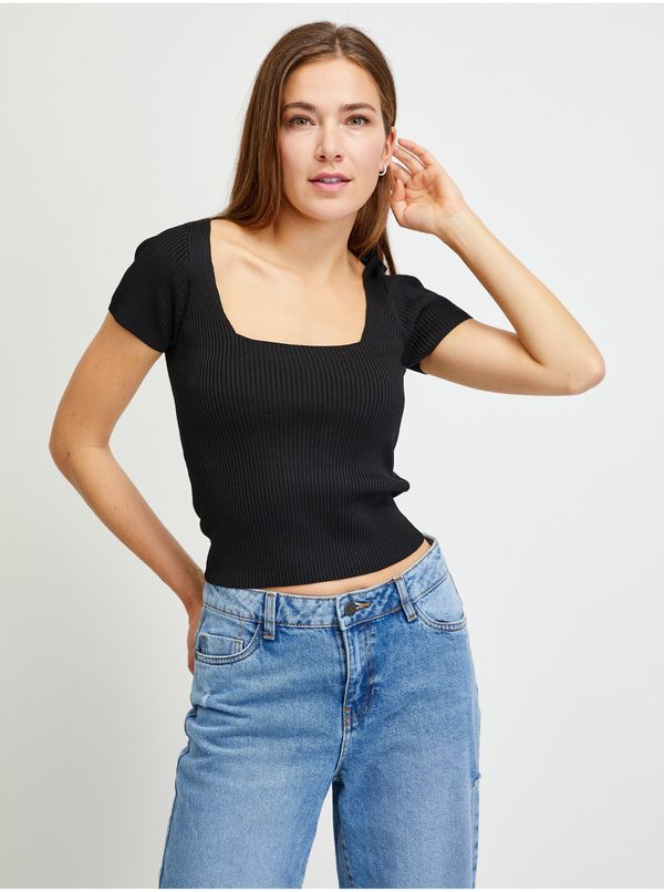 Guess Black Women Ribbed Cropped T-Shirt Guess - Women