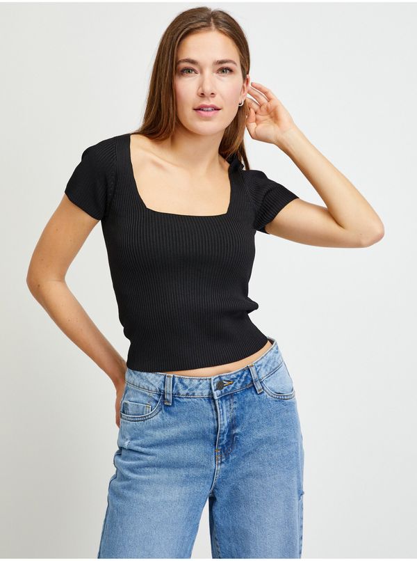 Guess Black Women Ribbed Cropped T-Shirt Guess - Women