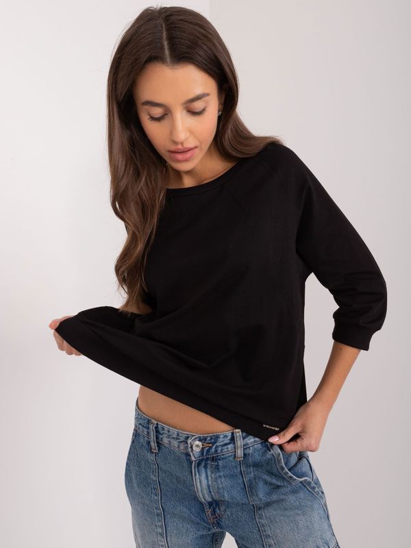 Fashionhunters Black women's blouse with a round neckline