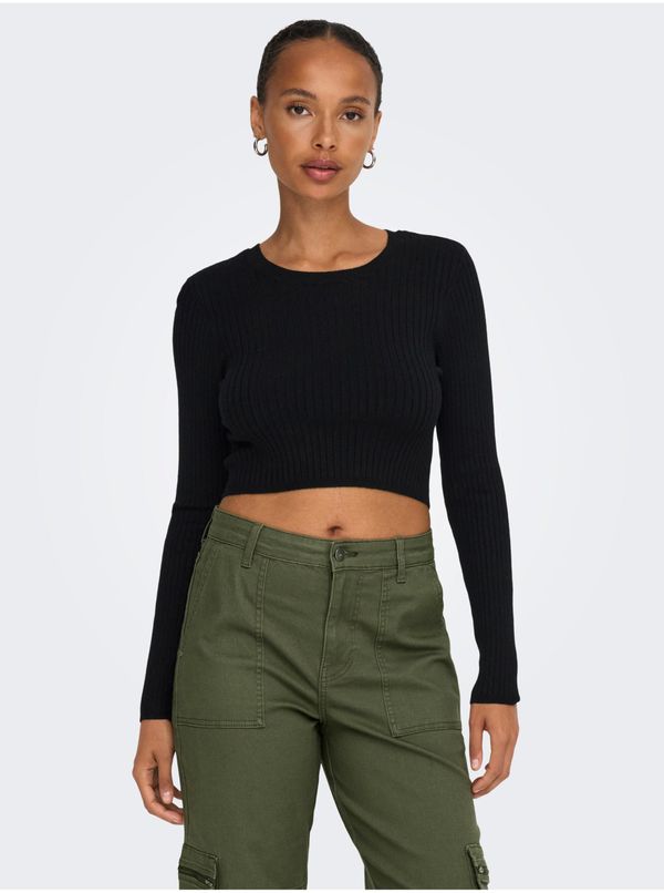 Only Black women's cropped ribbed sweater ONLY Karol