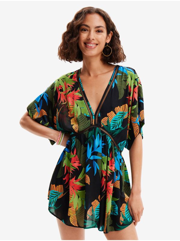 DESIGUAL Black Women's Floral Beach Dress Desigual Top Tropical Party