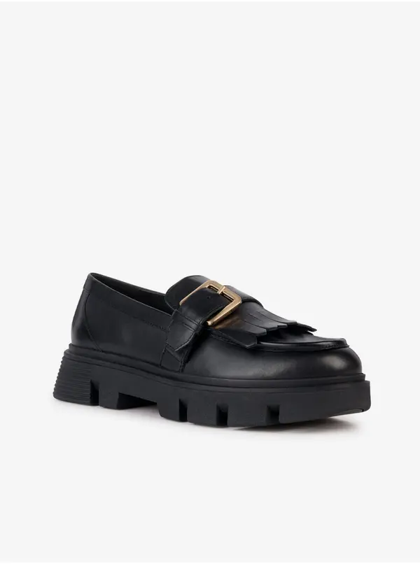 GEOX Black women's leather loafers on the Geox Vilde platform - Women