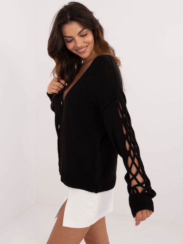 Fashionhunters Black women's sweater with button closure