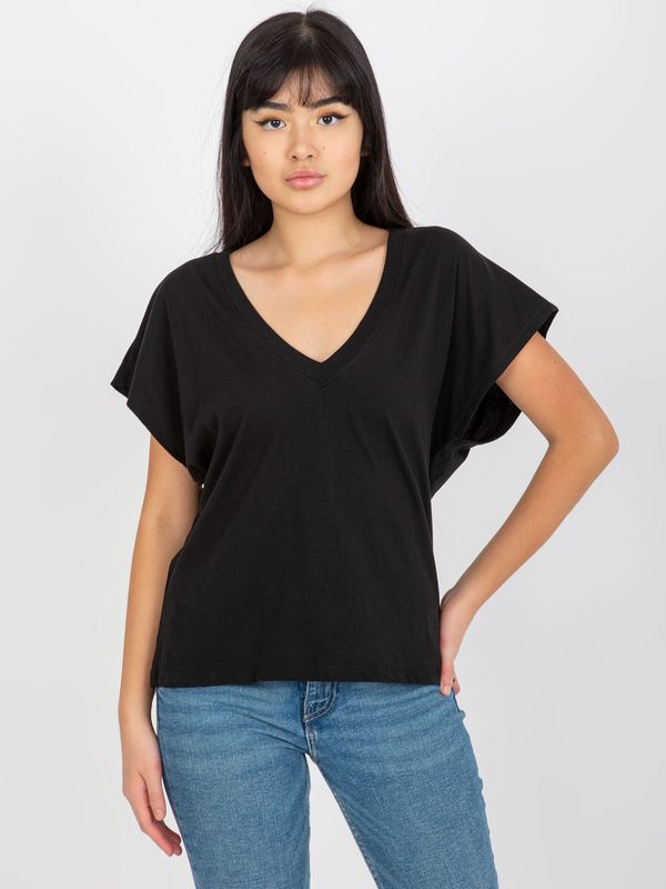 Fashionhunters Black women's T-shirt MAYFLIES with V-neck