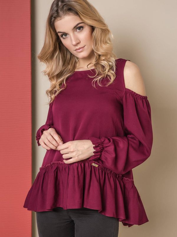 premium Blouse ONE revealing shoulders burgundy