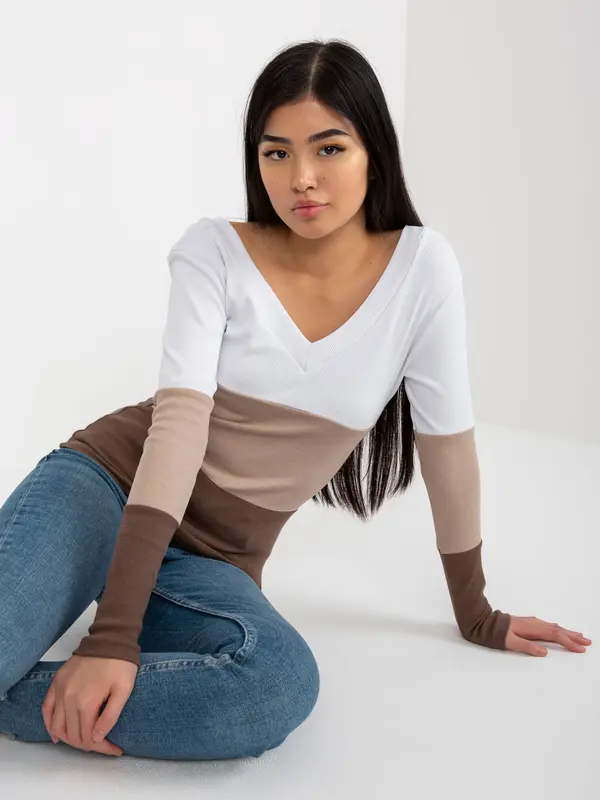 RUE PARIS Blouse-RV-BZ-8429.18P-white-brown
