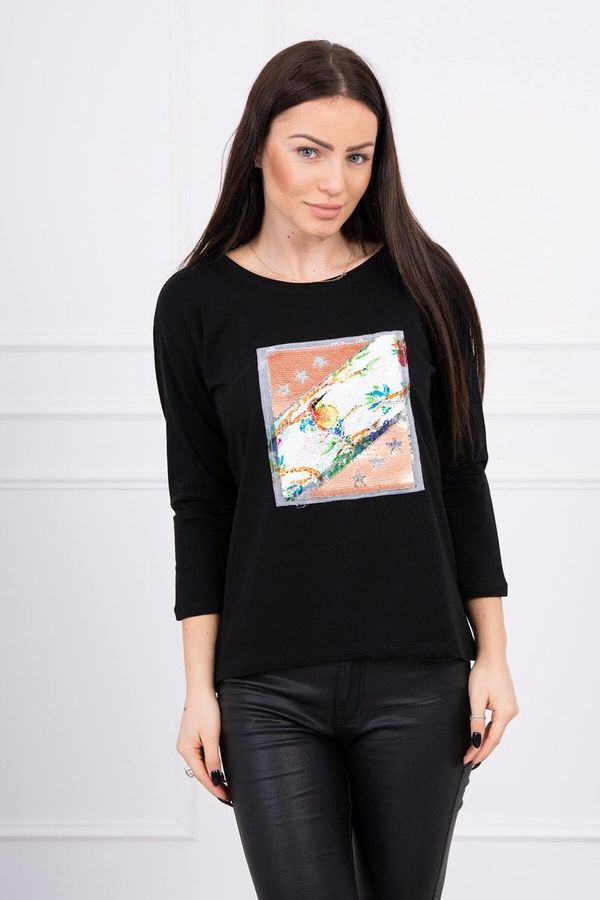 Kesi Blouse with 3D Bird black graphics