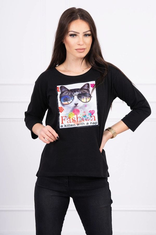 Kesi Blouse with cat graphics 3D black