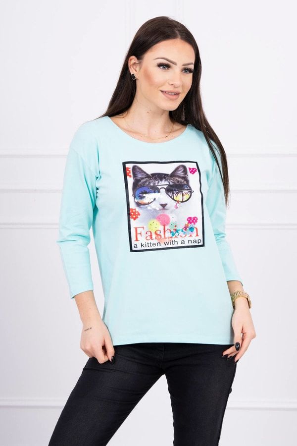 Kesi Blouse with cat graphics 3D mint