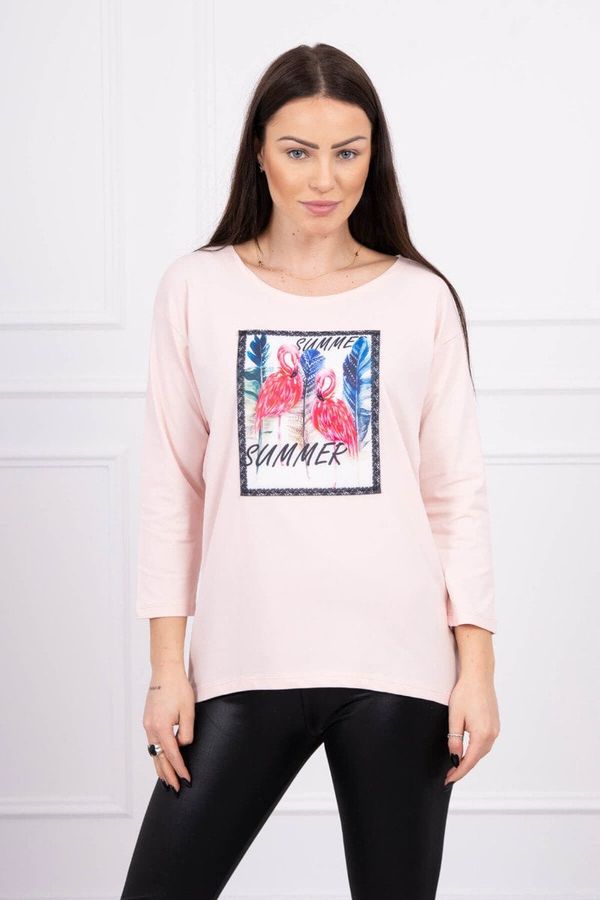 Kesi Blouse with flamingo graphics 3D powder pink