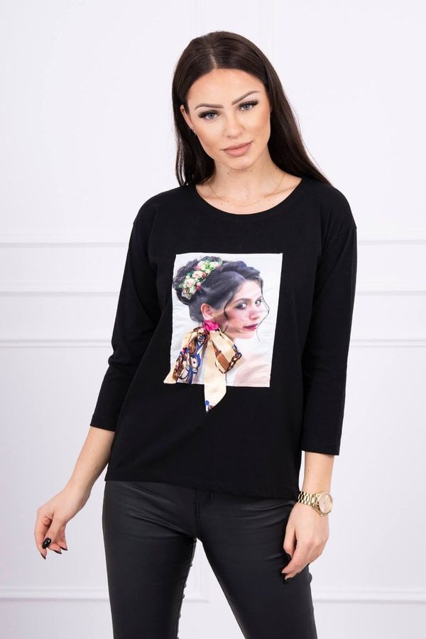 Kesi Blouse with graphics and colorful bow 3D black