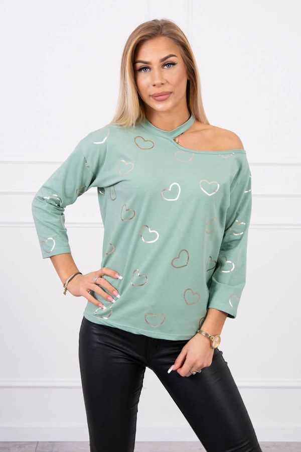 Kesi Blouse with heart print dark mint