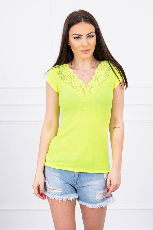 Kesi Blouse with lace neckline yellow neon