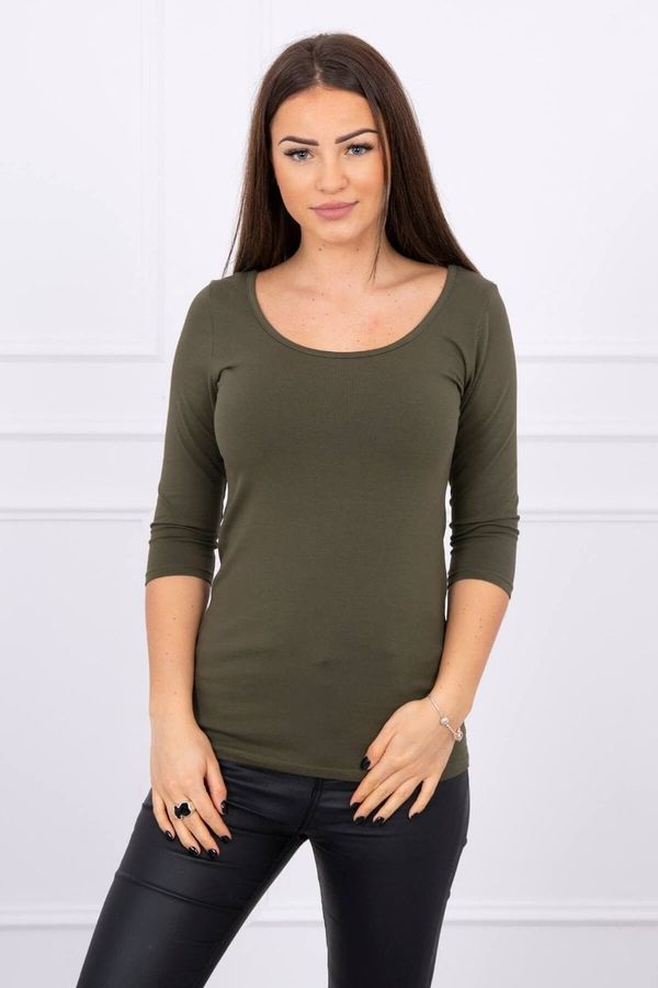 Kesi Blouse with round neckline in khaki color