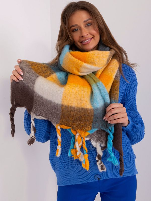 Fashionhunters Blue and brown winter scarf with fringe