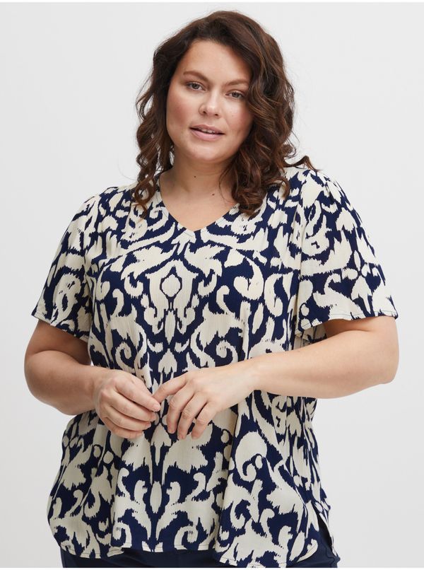 Fransa Blue and Cream Women's Patterned Blouse Fransa - Women