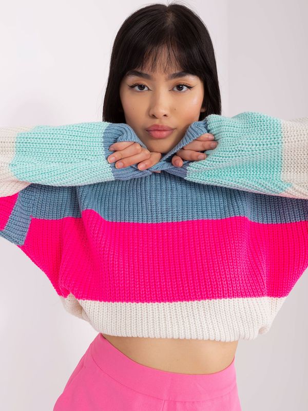 Fashionhunters Blue and fluo pink wool oversize sweater