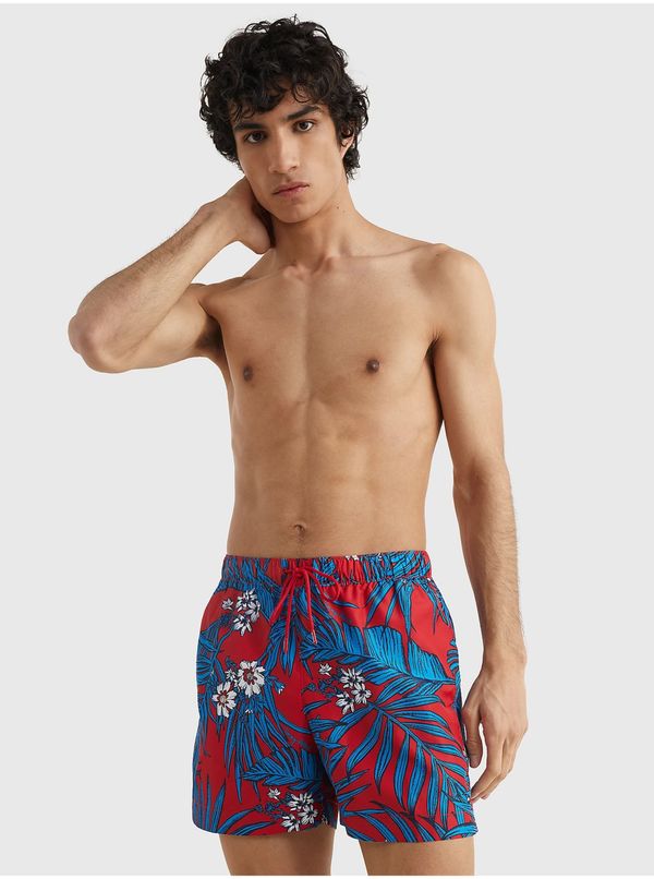 Tommy Hilfiger Blue and Red Mens Patterned Swimwear Tommy Hilfiger Drawstring Prin - Men