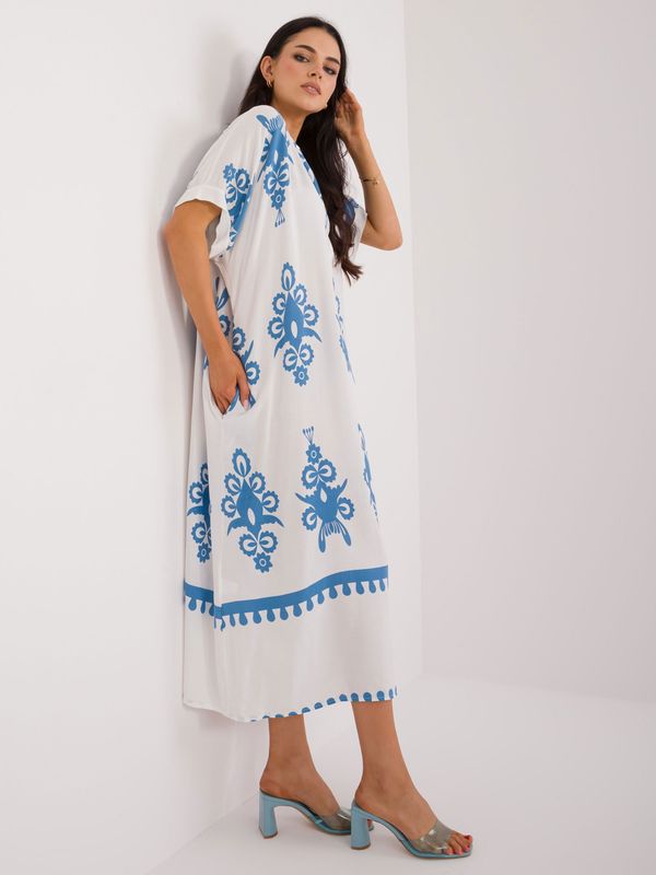 Fashionhunters Blue and white oversize dress with print