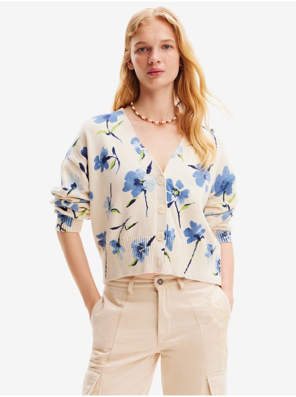 DESIGUAL Blue-beige women's floral cardigan Desigual Mantis
