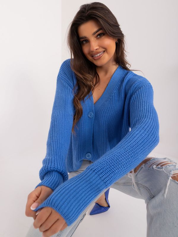 Fashionhunters Blue cardigan with a neckline RUE PARIS