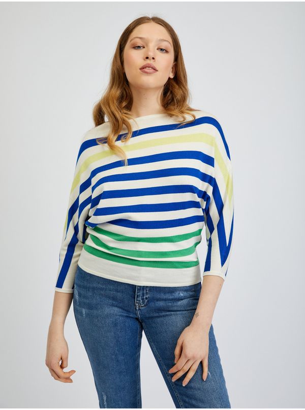 Orsay Blue-cream women's striped sweater ORSAY