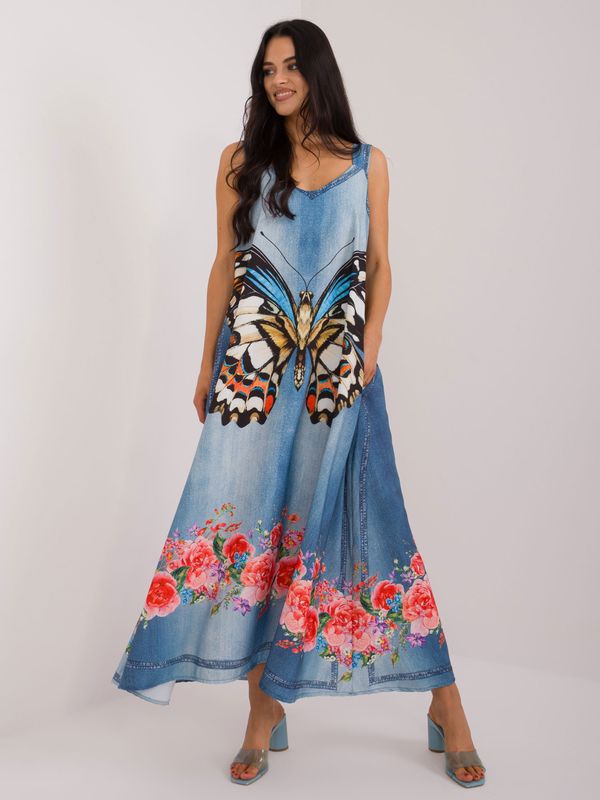 Fashionhunters Blue oversize summer dress with pockets