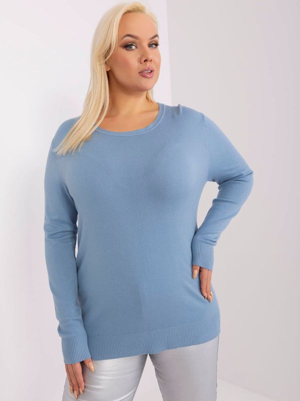 Fashionhunters Blue plus-size knitted sweater with a classic pattern