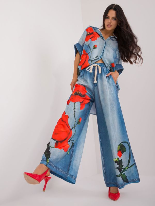 Fashionhunters Blue summer trousers with print