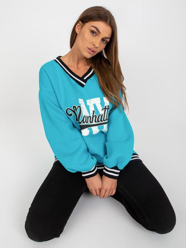 Fashionhunters Blue sweatshirt with print without hood