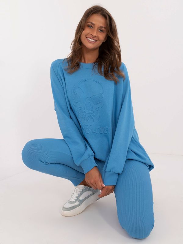 Fashionhunters Blue two-piece tracksuit with inscription