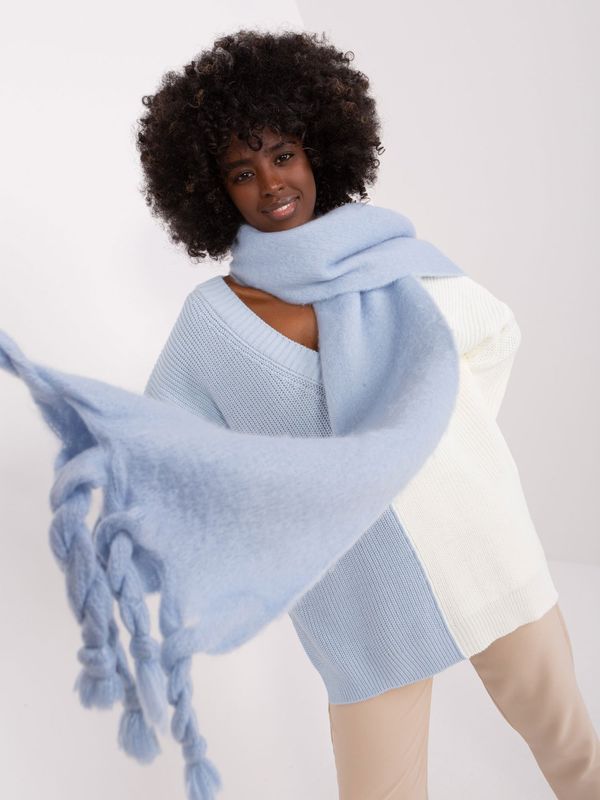 Fashionhunters Blue warm scarf with fringe